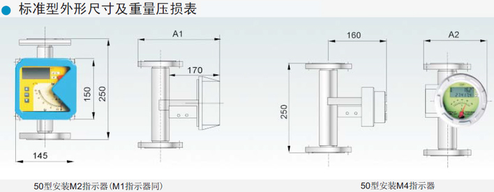 液氯流量計標準型外形尺寸及重量壓損表